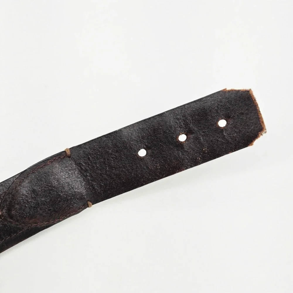Columbia Mens Brown Leather Belt Woven Tapestry Inlay Modified Cut Tip Size 38